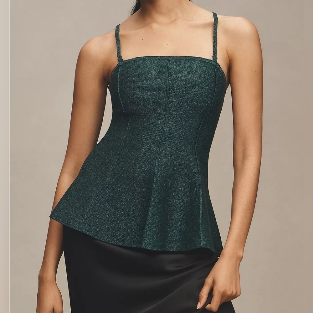 Pilcro x Anthropologie Hourglass Sparkly Sweater Tank, Spaghetti Straps, Green